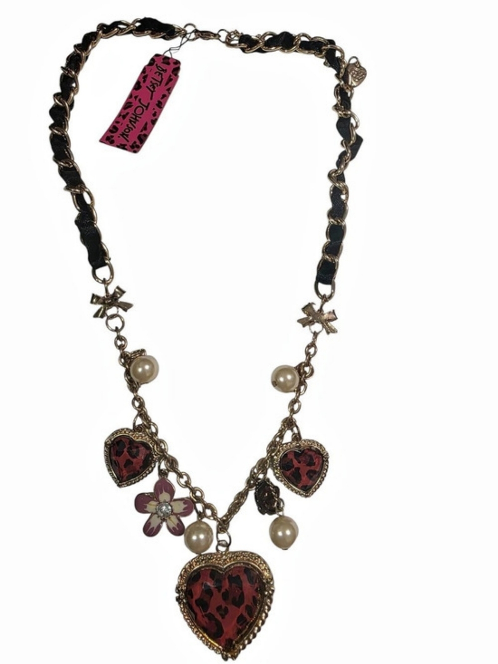 Betsey Johnson Leopard Heart Charm Necklace
